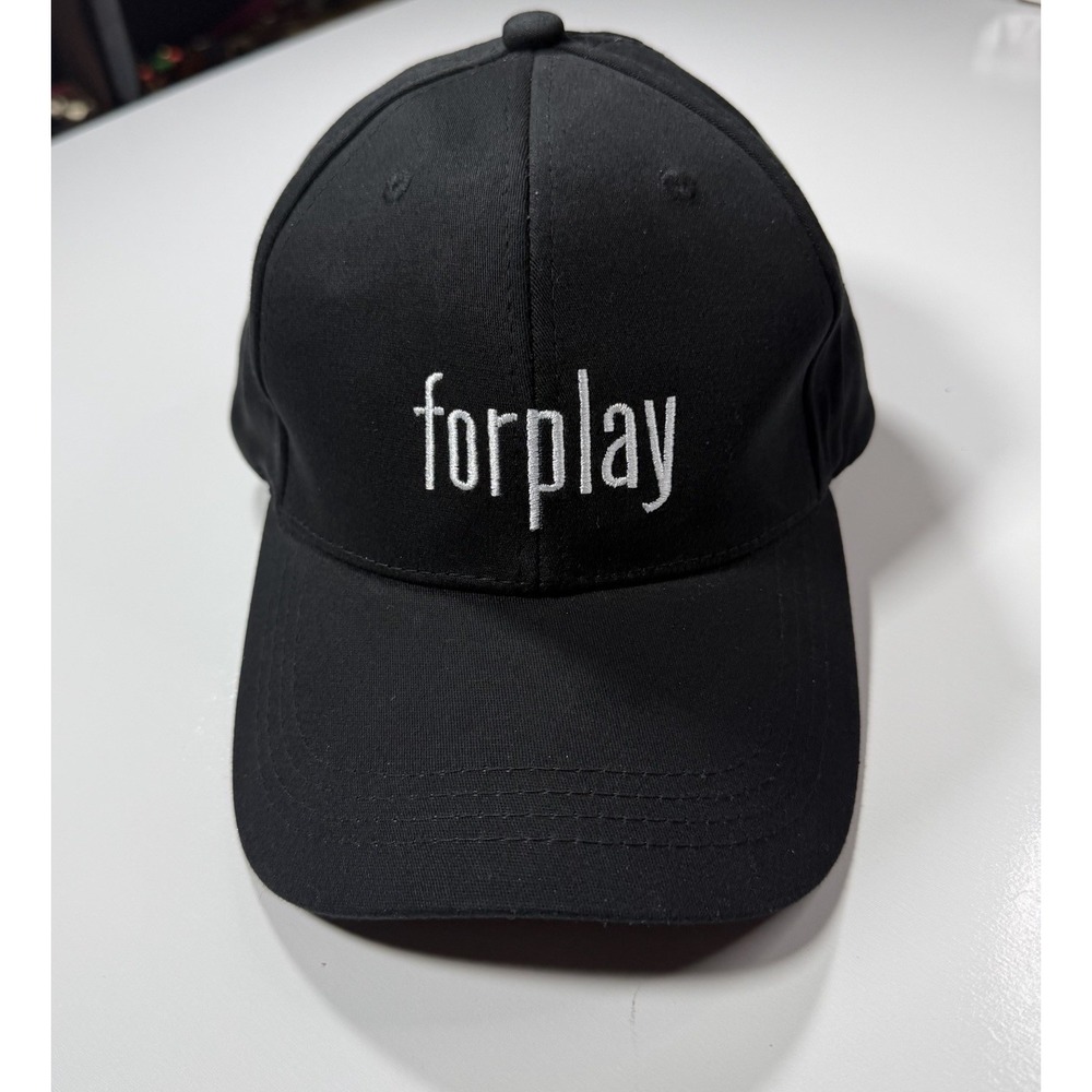 Forplay Black Dad Cap White Embroidered Adjustable Strapback Baseball Hat